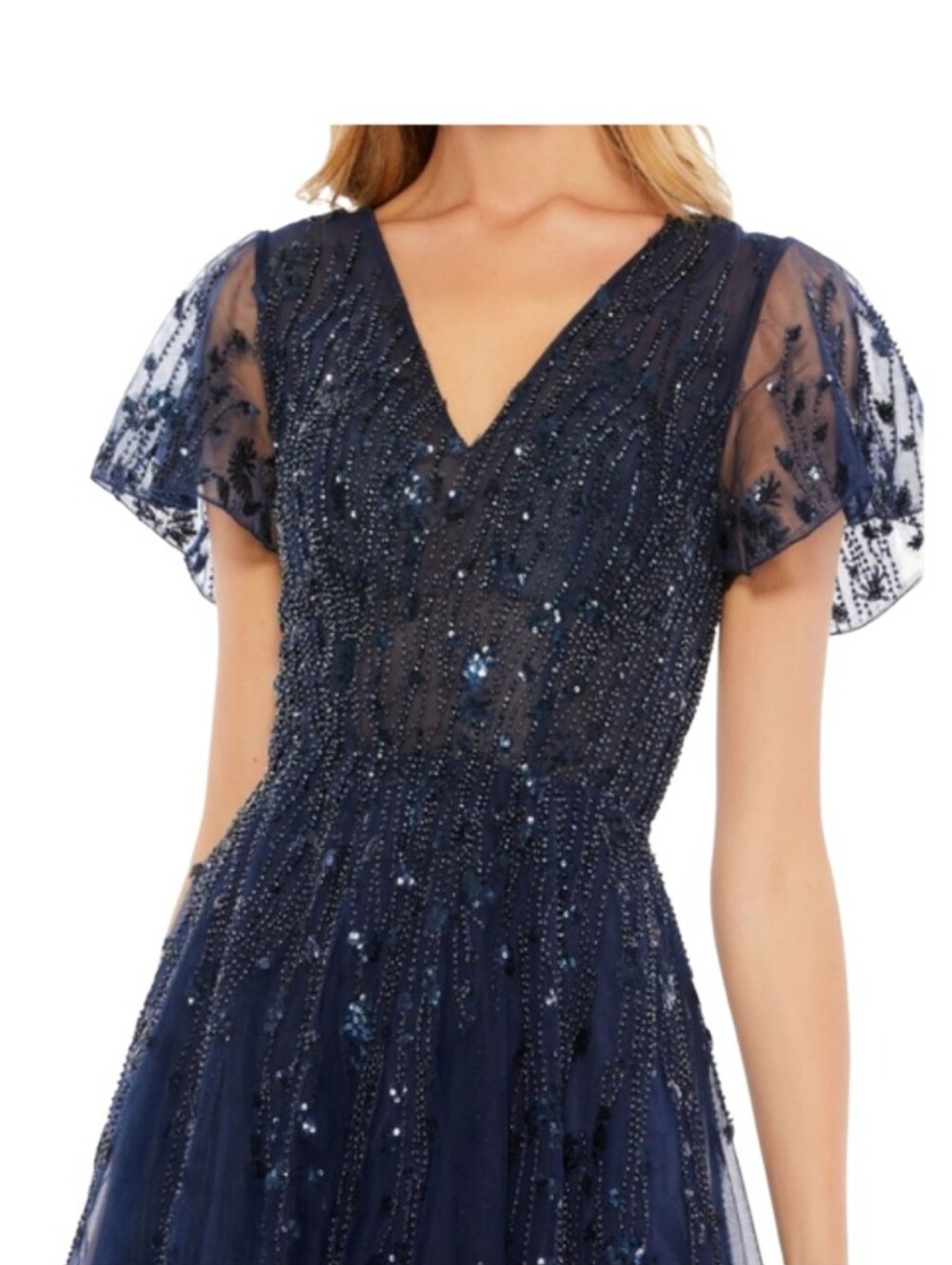 Mac Duggal 20304 Size 12 Embellished Flutter Sleeve Tea Length Dress NWT